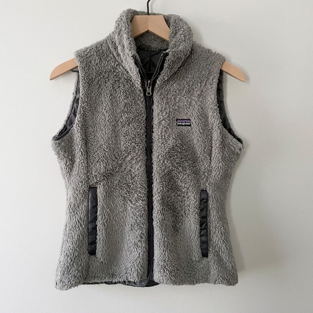 ❤️ Patagonia Women's Reversible Los Gatos Fleece Fuzzy Sherpa Vest Grey Medium